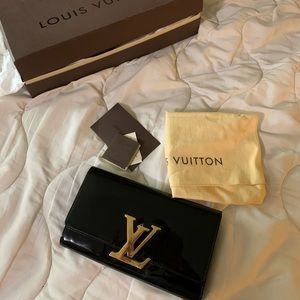 Louis Vuitton Black Clutch with Gold Logo